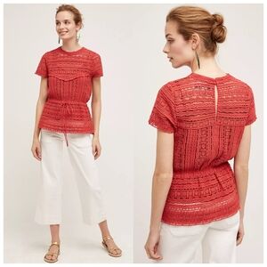 Anthropologie Carolina K Coral Crochet Lace Top Boho Resort Blouse Feminine S